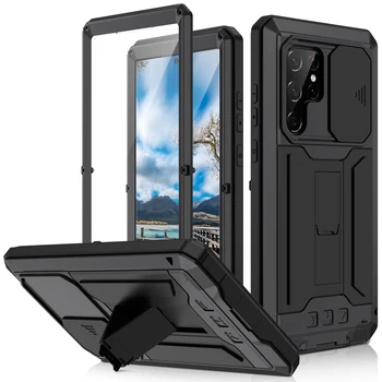 Dropshipping Built-in Glass Screen Protector, Metalo Case for Samsung Galaxy S22 Ultra Pro Armor Laikiklis Apsaugoti atsparus smūgiams Dangtis
