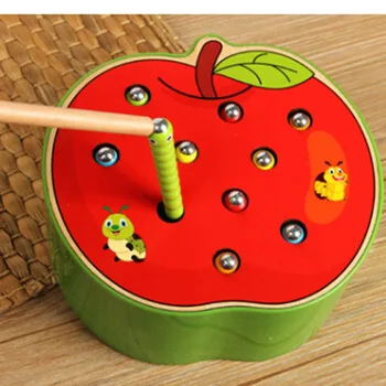 Juokinga Apple Braškių Formos Sugauti Bal Vabzdžių Žaidimas Žaislas Montessori Mediniai Magnetiniai Klijuoti Širdys Švietimo Žaislai Vaikams Baby Boy