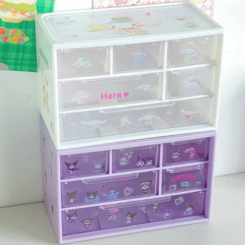Kawaii Sanrio Kuromi Cinnamoroll Desktop Storage Box Skaidri Cartoon Mano Melodija Vadovas Raštinės reikmenys Įvairenybės Lauke Žaislai Vaikas