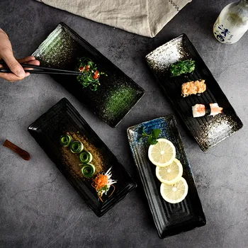 Suši plokštė Japonų virtuvė komercinės plokštieji stačiakampio formos keraminės juostelės plokštė Viešbučio restorane namų patiekalas plokštė
